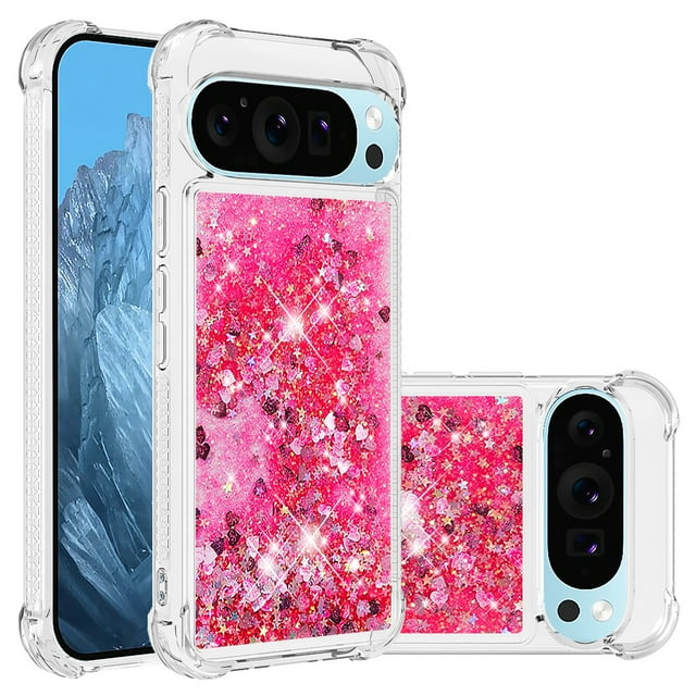 GANGXUN Glitter Liquid TPU Case for Google Pixel 10 Pro with Ring Holder, Shockproof Four-Corner Protective Phone Cover