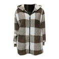 thumbnail image 4 of HANXIULIN Women's Plus Size Plaid Lined Hooded Jacket Button Up Oversized Fuzzy Coat Checkered Flannel Hoodie Jacket Khaki 5XL, 4 of 4