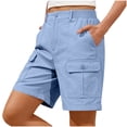 thumbnail image 2 of QATAINLAV Womens Bermuda Shorts Casual Summer High Waisted Cargo Long Shorts with Pockets Outdoor Beach Vacation Clothes Light Blue M, 2 of 9