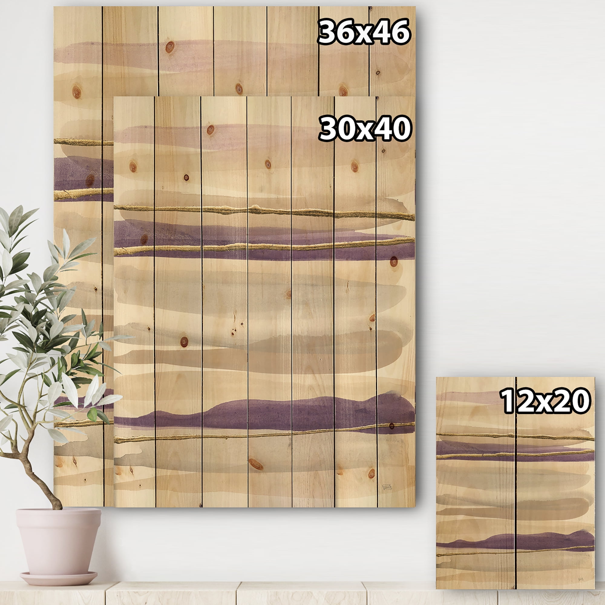 Designart 'Abstract Shape of Glam Purple' Shabby Chic Print on Natural Pine Wood