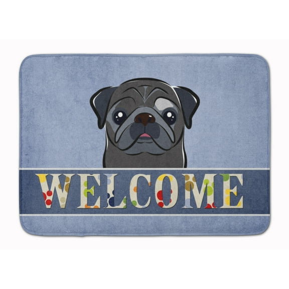 Carolines Treasures BB1449RUG Black Pug Welcome Machine Washable Memory Foam Mat Blue 19 X 27" multicolor