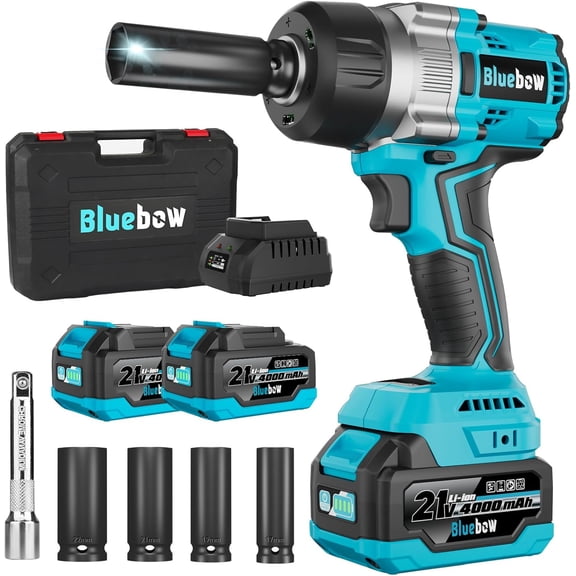 21V Brushless Cordless Impact Wrench 1/2 Inch High Torque 900FT Lbs Electric Impact Gun with 2 Pack 4000mAh Batteries 4 Sockets LED Light Heavy Duty Power Impact Wrench for Car Repair Construction