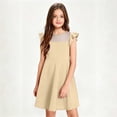 thumbnail image 6 of QIUOMBBP Flutter Sleeve Dress Short for Girls Solid Color Crewneck Dresses Fashion Summer Outdoor Clothes Beige 5-6Years, 6 of 7