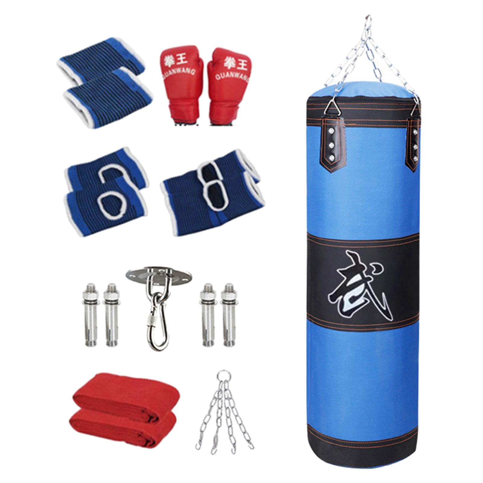 funtasica Boxing Bag Unfilled Bag Workout Fitness with Gloves PU Punching Bag Boxing Sandbag for Kids Home Gym Kickboxing Body Building Blue 100cm