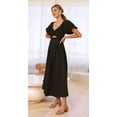 thumbnail image 6 of Women'S Summer Boho Maxi Dress V-Neck Cute Bubble Short Sleeve A-Line Long Dress with Pocket Black XL, 6 of 10