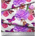 thumbnail image 3 of Soimoi Purple Crepe Silk Fabric Hummingbird,Insect & Floral Fabric Prints by Yard 42 Inch Wide, 3 of 3