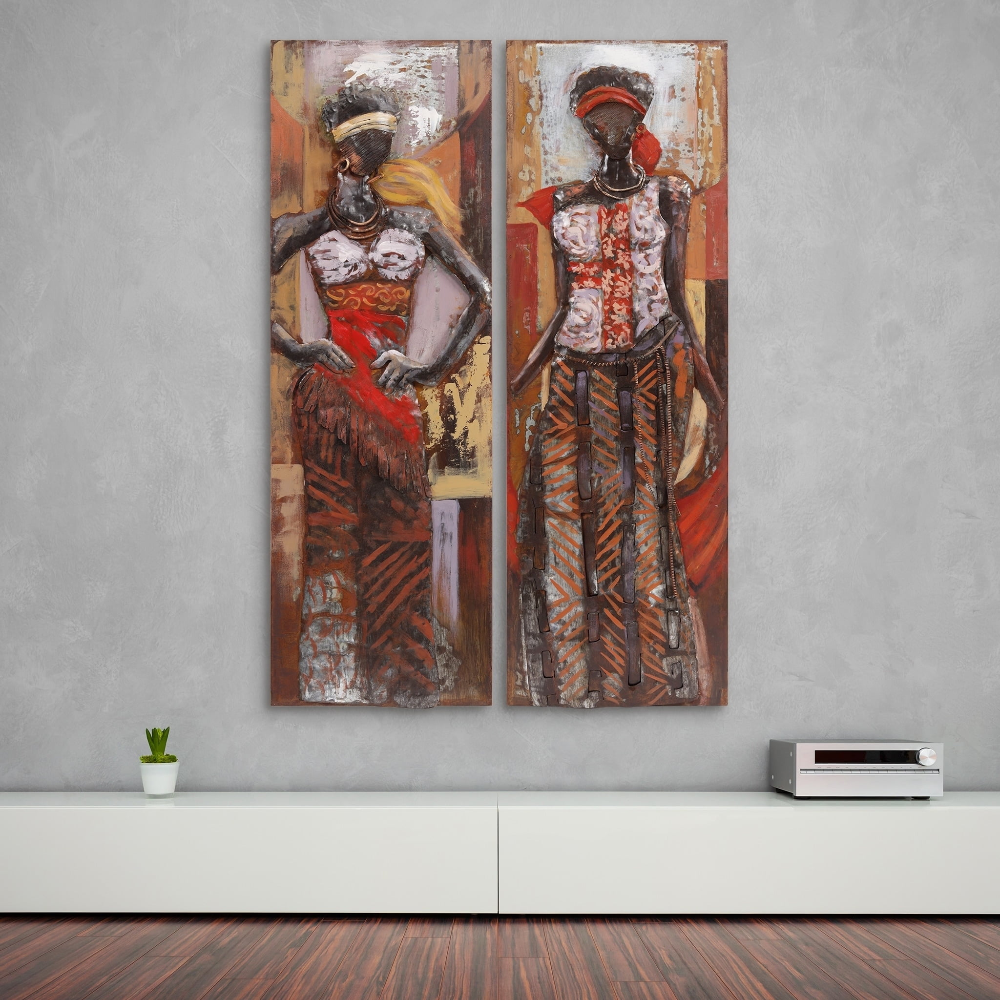 Empire Art Direct Beautiful Woman Mixed Media Iron Hand Painted 3D Wall Sculpture, 60" x 20" x 2.8"x2PCS