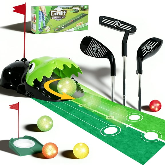 JBeeCtrl Toddler Golf Set Kids Toy Golf Clubs Set with Dinosaur Automatic Ball Returner 3 Clubs & Putting Mat Golf Game Indoor Outdoor Sport Toys Gift for Boys Girls 3 4 5 6 Years Old,Green
