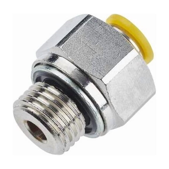 Parker Metric Metal Push-to-Connect Fitting, Brass, Silver 68PLP-12M-4G
