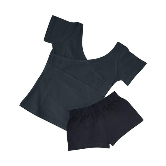 Odeerbi 2-15 Years Kids Girls Summer Outfits Cotton Short Sleeve Tops Shorts Two-piece Set Solid Color Casual Loungewear Kids Girls Clothes