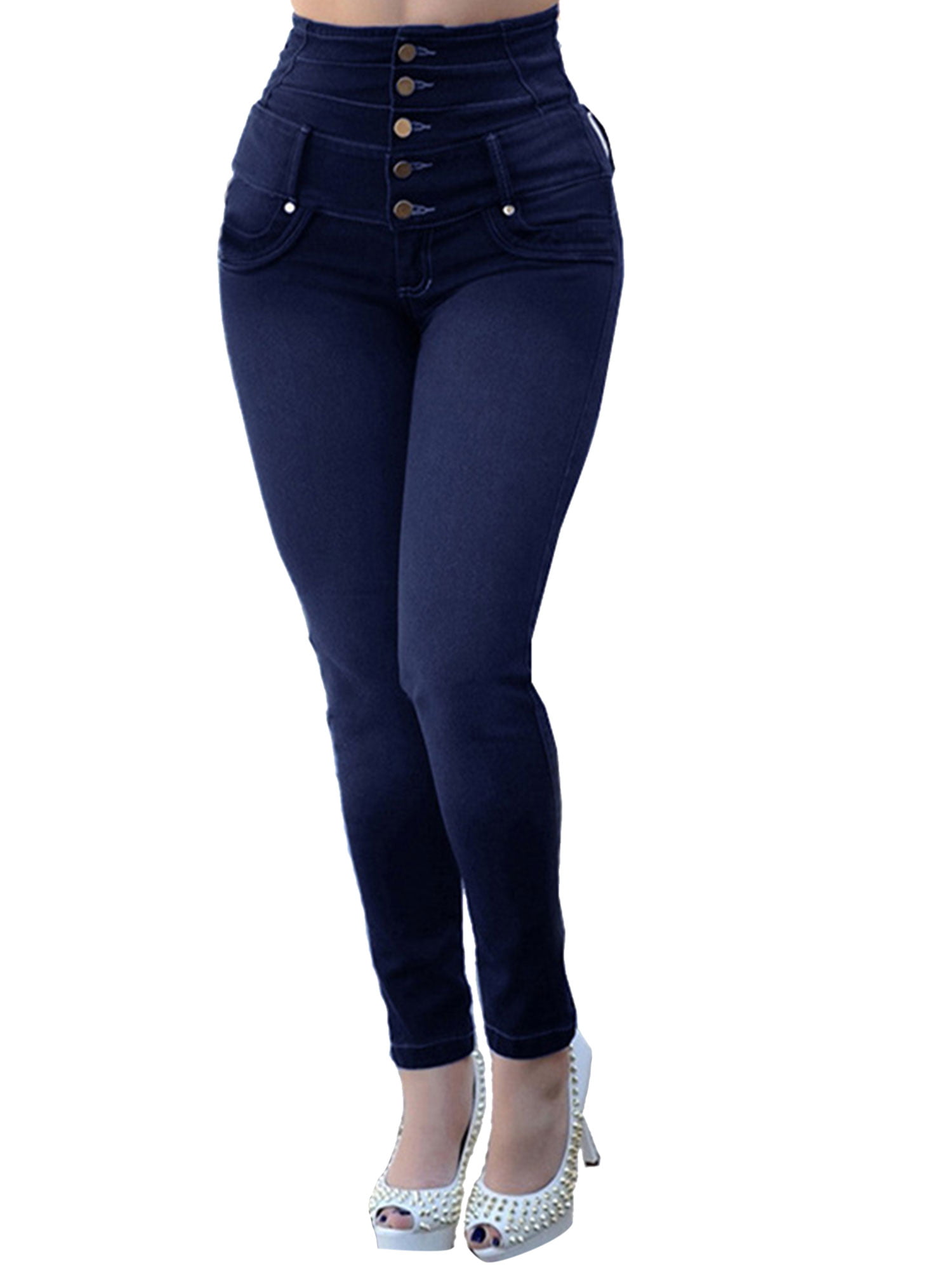 Women Jeans Pants Trousers Denim Buttoms Hole High Waist Skinny Pencil Long Slim