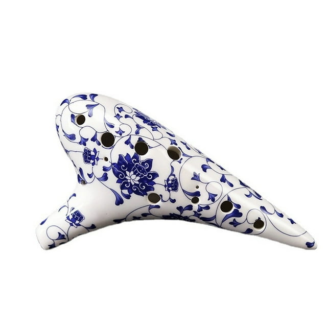 Ocarina Alto C de 12 hoyos, instrumento musical de porcelana azul y blanca pintado a mano, con correa para el cuello, idea de regalo