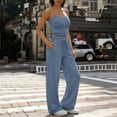 thumbnail image 2 of Sahpxhe Two Piece Summer Lounge Sets for Women Crew Neck Cami Tops Elastic Drawstring Waist Wide Leg Pants with Pockets Navy L, 2 of 6