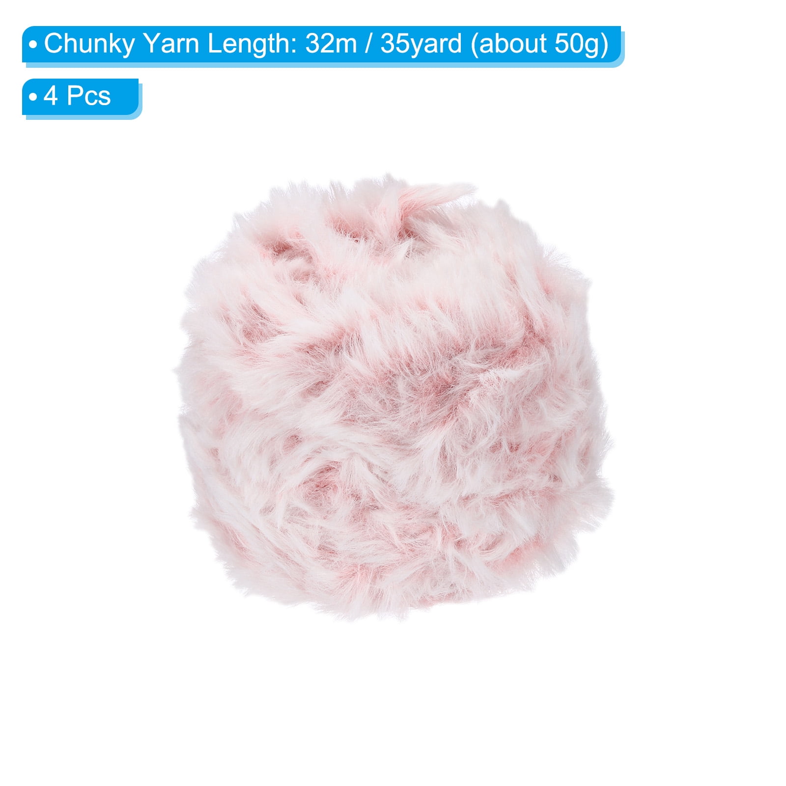 Uxcell 35yds Faux Fur Yarn,4 Skeins Fuzzy Yarn Crochet Fluffy Yarn Soft Chunky Polyester Plush Fur Eyelash,Light Pink