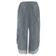 thumbnail image 4 of Pantalones casuales de algodón y lino de color liso y cintura alta para mujer, 4 of 5