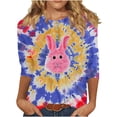 thumbnail image 3 of lcziwo Fall Savings Happy Easter Shirts for Women Funny Bunny Graphic Tees Loose Crewneck 3/4 Sleeve Tops Fashion Tie Dye Print Blouse Holiday Outfits Blue XL, 3 of 6