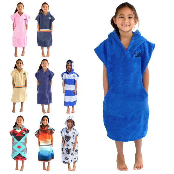 COR Surf Poncho Peignoir-Serviette de Changement avec Capuchon et Poche avant pour Enfants, Fait Aussi Office de Serviette de Plage et Couverture, en Microfibre à Séchage Rapide, Convient aux Âges de 3 à 8 Ans (Bleu Foncé, Taille Unique Convient à la Plupart)