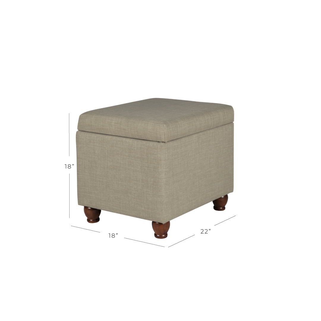 Square Fabric Upholstered Wooden Ottoman with Hidden Storage and Bun Feet, Gray and Brown- Saltoro Sherpi