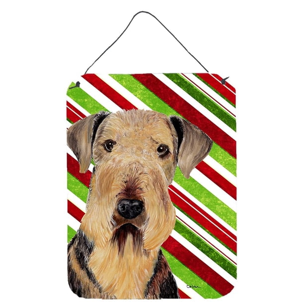 Caroline'S Treasures Sc9333Ds1216 Airedale Candy Cane Holiday Navidad Pared O Puerta Colgante Impresiones Aluminio Metal Cartel Cocina Pared Bar Baño Placa Decoración Del Hogar Puerta Delantera Placa