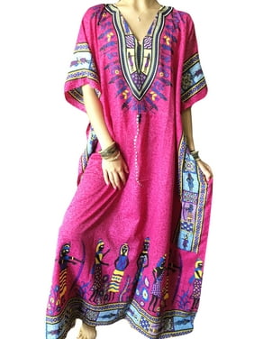 Mogul Women Maxi Caftan DRess, Tribal Ethnic Prints Dashiki fabric,Pink Dashiki Kaftan, Caftan boho Housedress 2XL