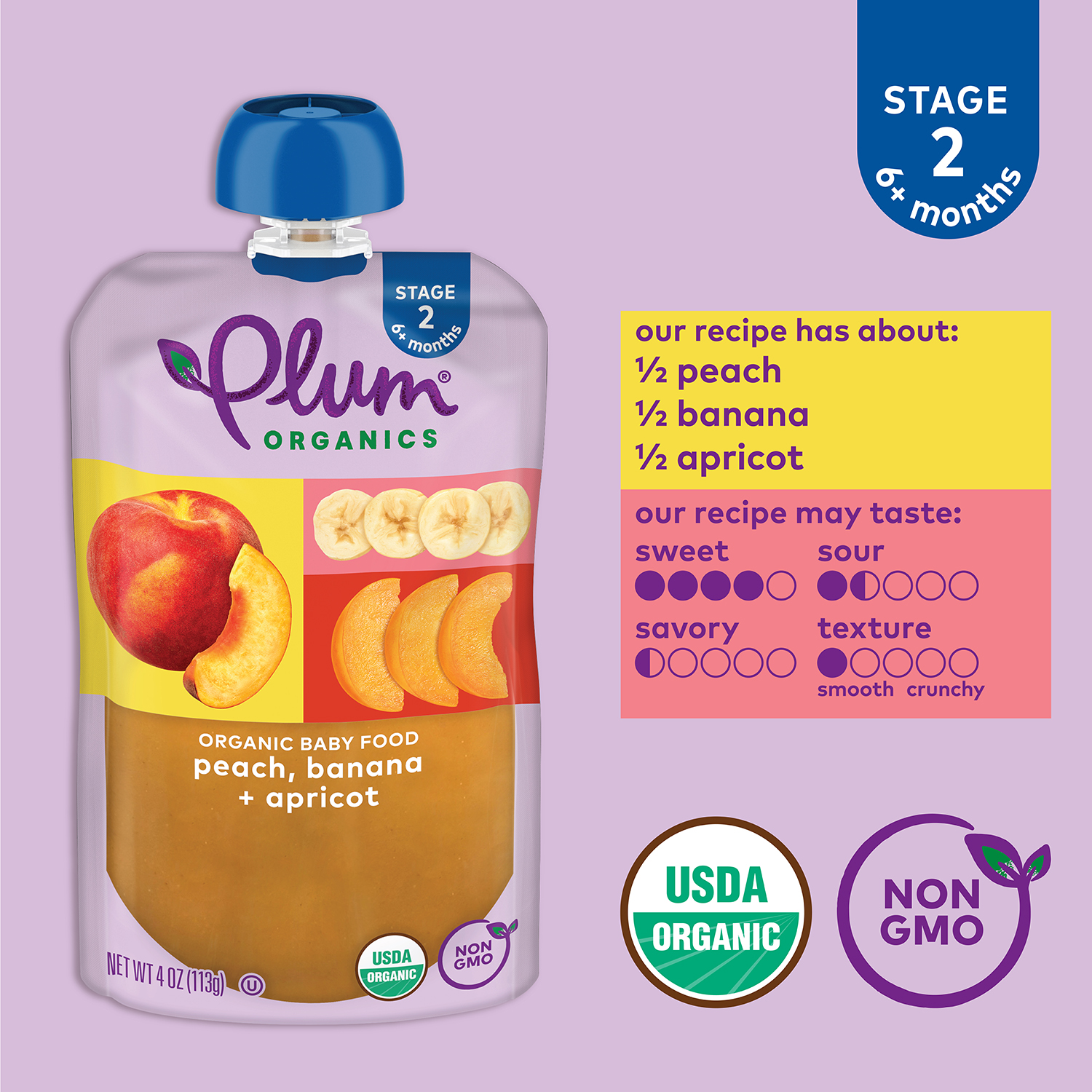 Plum Organics Stage 2 Organic Baby Food Pouches: Peach, Banana, Apricot - 4 oz, 6 Pack - image 4 of 10