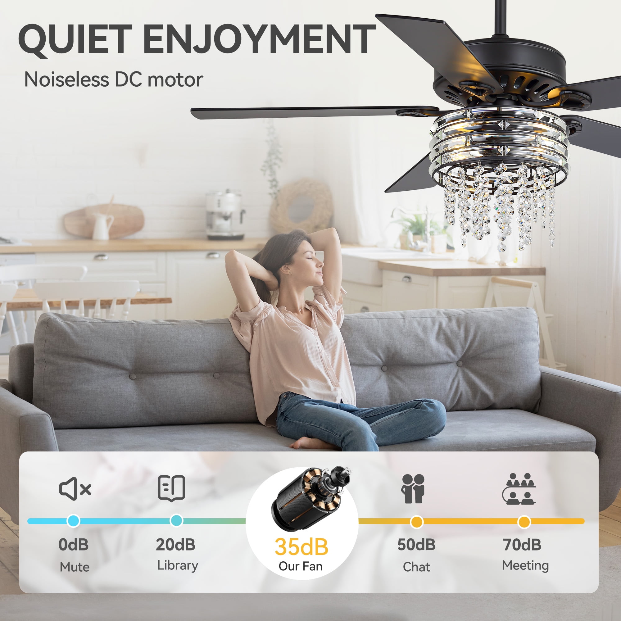 ALKAFY 52 inch Matte Black Ceiling Fan with Lights - 5 Dual-Sided Plywood Blades, 6 Speeds, Remote, for Bedroom & Living Room