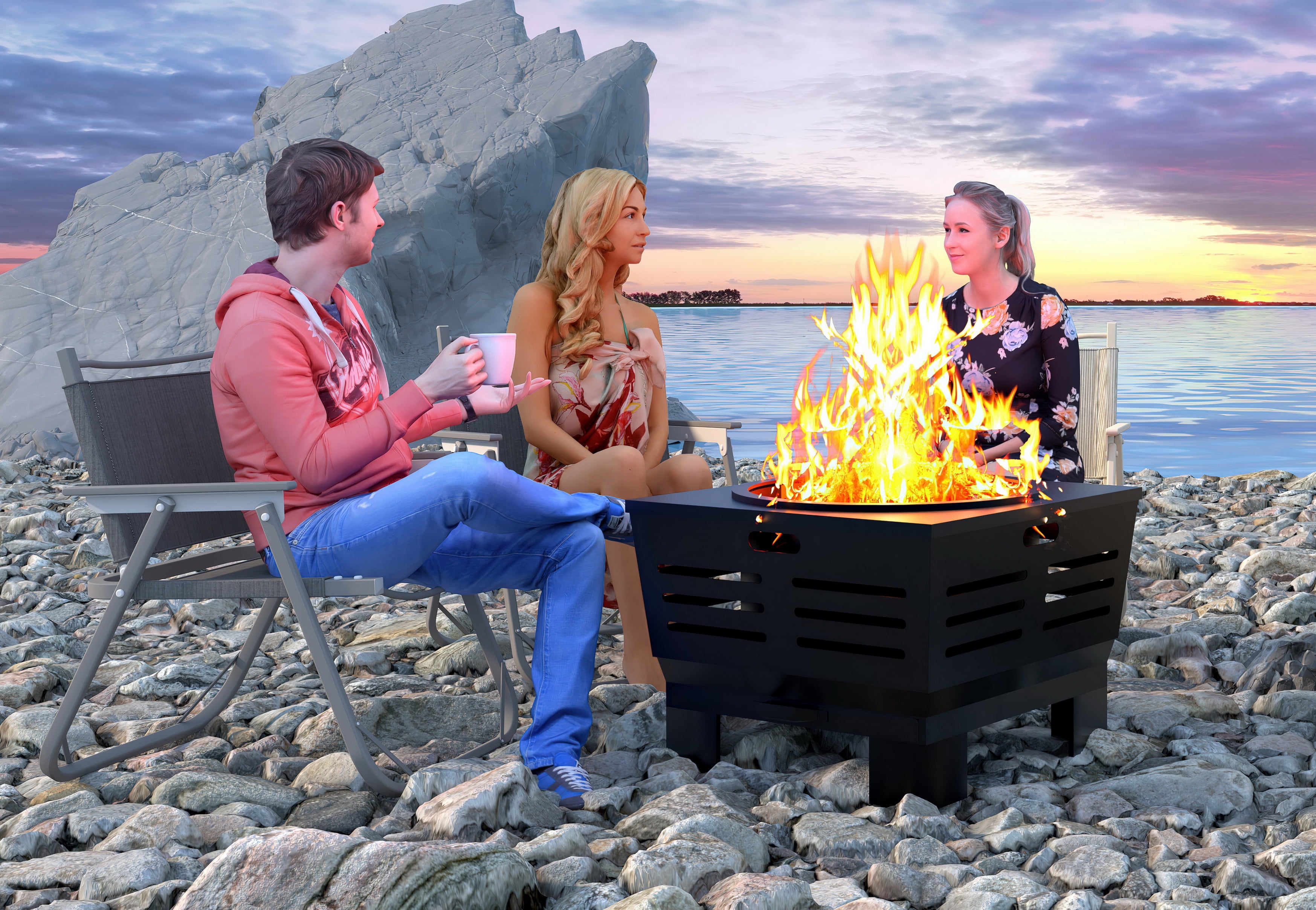 Fire Beauty Stove Bonfire with Stand,Smokeless Fire Pit  Wood Burning Firepit with Ash Pan, Portable Outdoor Firepit with Cooking Grate & Poker For Camping,Backyard