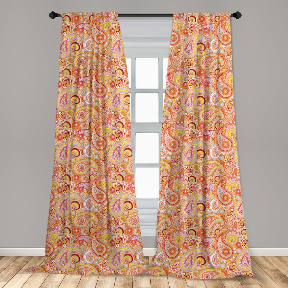 Orange Curtains 2 Panels Set, Design Elements Traditional Paisley