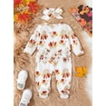 thumbnail image 4 of Rdhnmea Baby Girls Rompers Infant Thanksgiving Turkey Print Long Sleeve Bodysuit with Headband Newborn Zipper Footed Jumpsuits, 4 of 9