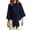 Navy, variant on Women's Solid Color 3/4 Sleeve Tee, Tie Waist Belted Casual Polyester Blouse for Vacation & Work Office Wear, 1PC, XS-L