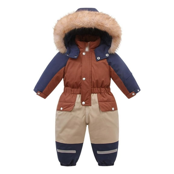 Fozruso Lightweight Jacket for Girls 18-24 Months,Children's Ski With Hood And Thickened Baby Jumpsuit Winter Baby Romper (1Y 5Y) Brown