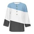 thumbnail image 4 of ATOYSOY Women's 3/4 Sleeve Tees Loose Tops Color Block Pullovers Summer Retro Fashion Half Button Blouses Activewear Cleanrance Casual Workout Relaxed Shirts for Female Blue L, 4 of 4