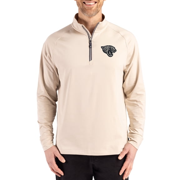 Men's Cutter & Buck Tan Jacksonville Jaguars Adapt Eco Knit Stretch Recycled Quarter-Zip Pullover