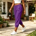 thumbnail image 4 of cocolona Womens High Waist Casual Capri Joggers Solid Color Elastic Waist Straight Workout Lounge Pants with Pockets, 4 of 5