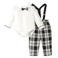 thumbnail image 3 of 18-24 Months Newborn Bodysuit Romper Toddler Boy Clothing Sets Plaid Shirt Bowtie And Suspender Strap Pants Outfits Long Sleeve Newborn Fall Winter Clothes,Black Jumpsuit, 3 of 8