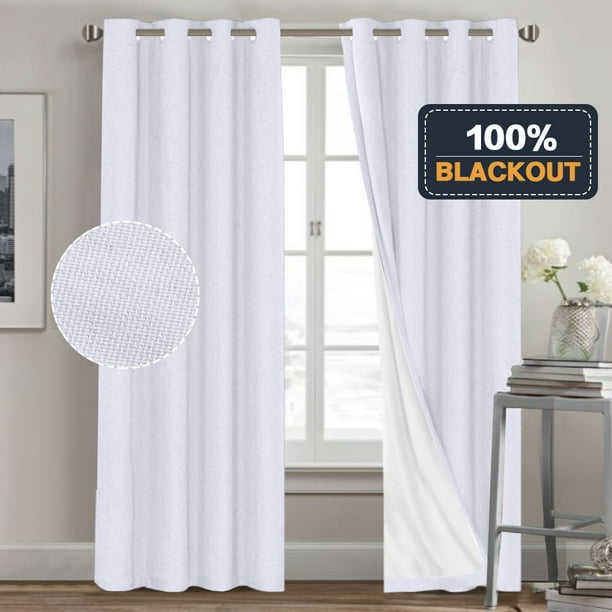 H Versailtex Linen Blackout Curtains For Bedroom Energy Saving Grommet Window Ds Burlap Fabric With White Liner 52x96 Inch 2 Panels Com H Versailtex Linen Blackout Curtains, Grey Burlap Blackout Curtains