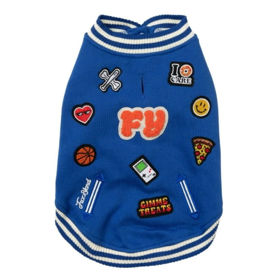 FuzzYard Letterman Jacket Blue Dog Coat