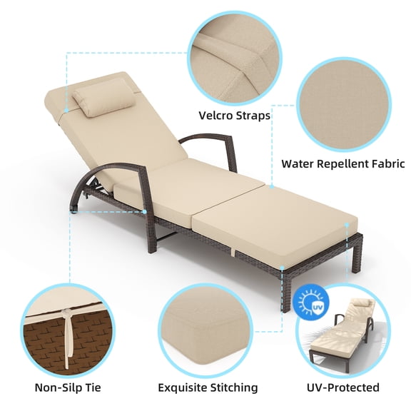 Patio Chaise Lounge Set of 2 Adjustable PE Rattan Recliner Chairs with Cushions