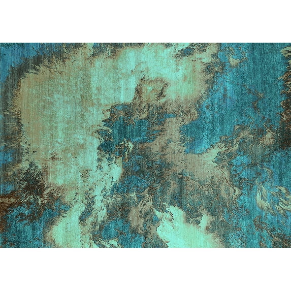 Ahgly Company Indoor Rectangle Oriental Turquoise Blue Industrial Area Rugs, 2' x 5'