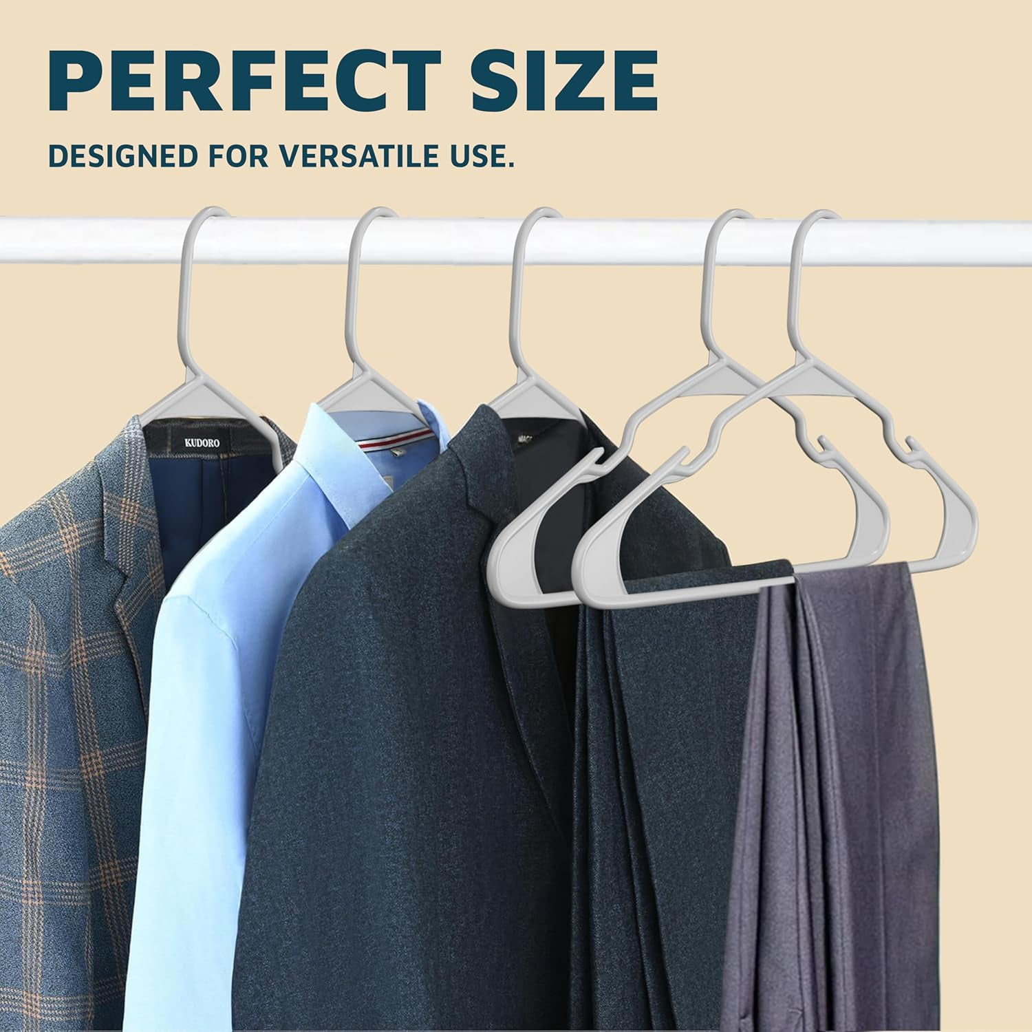Lifemaster Plastic Clothes Hangers – Heavy Duty Hanger Set, For Organizing Clothes, Dresses, and Coat, Holds Up To 5 lbs, Space-saving Hangers with Non-Slip Shoulder Grooves, Pack of 50, Gray