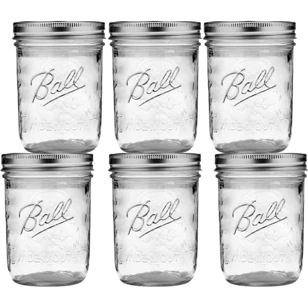Wide Mouth Mason Jars 16 oz (6 Pack) Ball Wide Mouth Pint 16Ounces