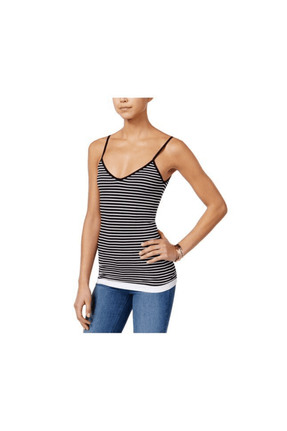 Juniors Spaghetti Straps V-Neck Tank Top L/Black/White