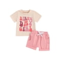 thumbnail image 2 of Aojekbee Kids Girls Shorts Set, Short Sleeve Crew Neck Letters Print T-shirt with Shorts Summer Outfit, 2 of 10