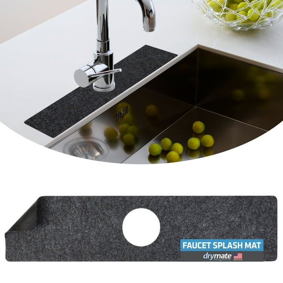 Drymate Faucet Splash Guard Mat for Kitchen & Bathroom Sink, Low-Profile Countertop Drip Protector Drying Pad, Prevents Water Stains, Absorbent/Waterproof Fabric Can Be Cut to Fit & Washed (USA Made)