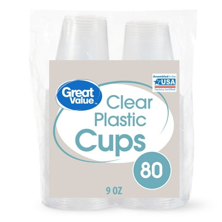 Great Value Clear Plastic Cups, 9 oz, 80 Count