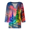 thumbnail image 4 of CLOISE Womens 3/4 Sleeve Tops and Blouses Plus Size Christmas Tree V Neck Shirts Pullover Tee Slim Cozy Holiday Travel Clothes L, 4 of 4