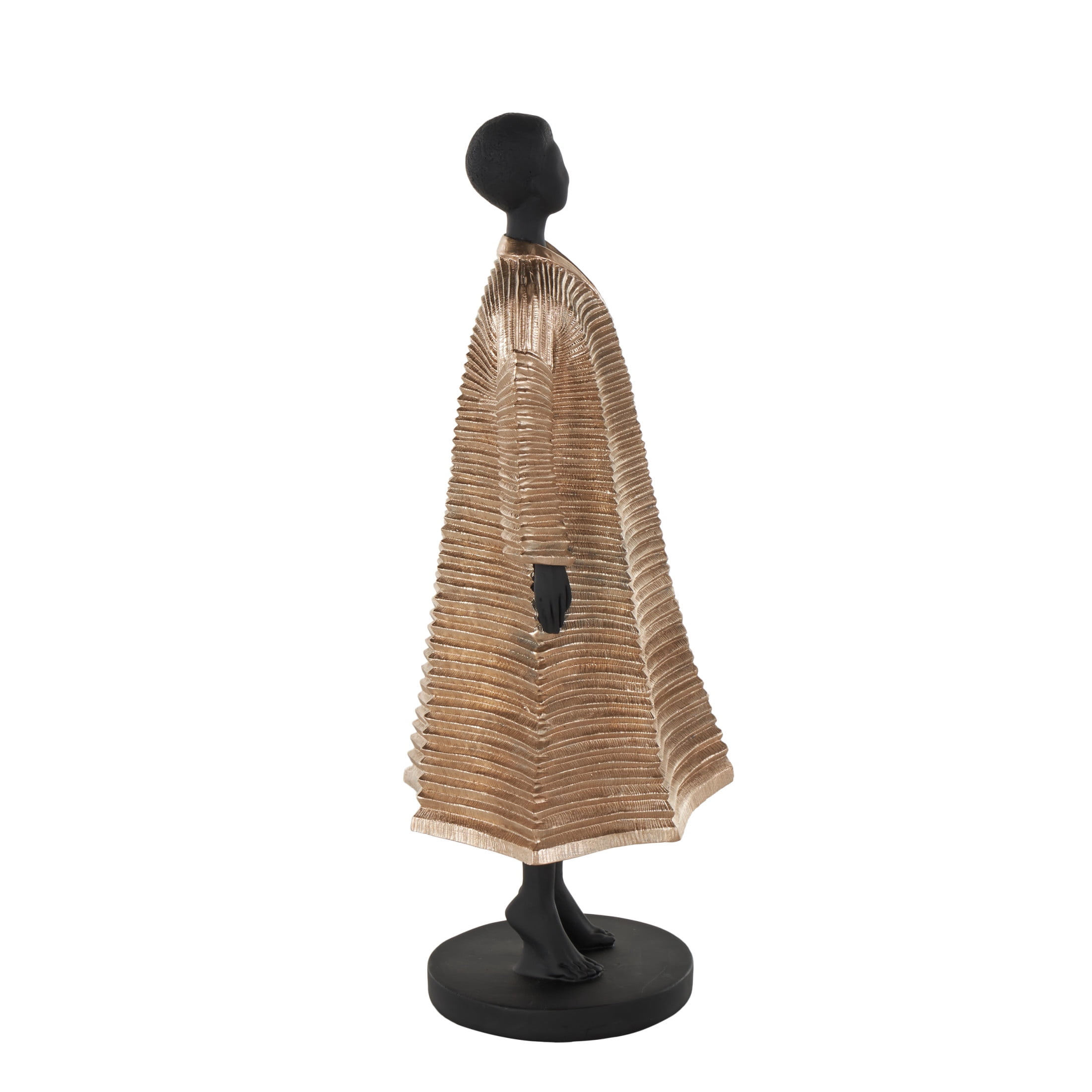 7" x 18" Black Polyresin Woman Sculpture with Ivory Attire, by DecMode