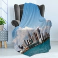 thumbnail image 4 of Michigan Soft Flannel Fleece Throw Blanket, Skyline of Downtown Detroit from Windsor Ontario Modern Architecture Cityscape, Cozy Plush for Indoor and Outdoor Use, 60" x 80", Multicolor, by Ambesonne, 4 of 5