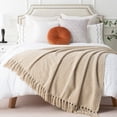 thumbnail image 5 of Beige Throw Blanket for Couch Bed,Herringbone Knitted Tan Throw,Large Sofa Blanket,60"x80", 5 of 9