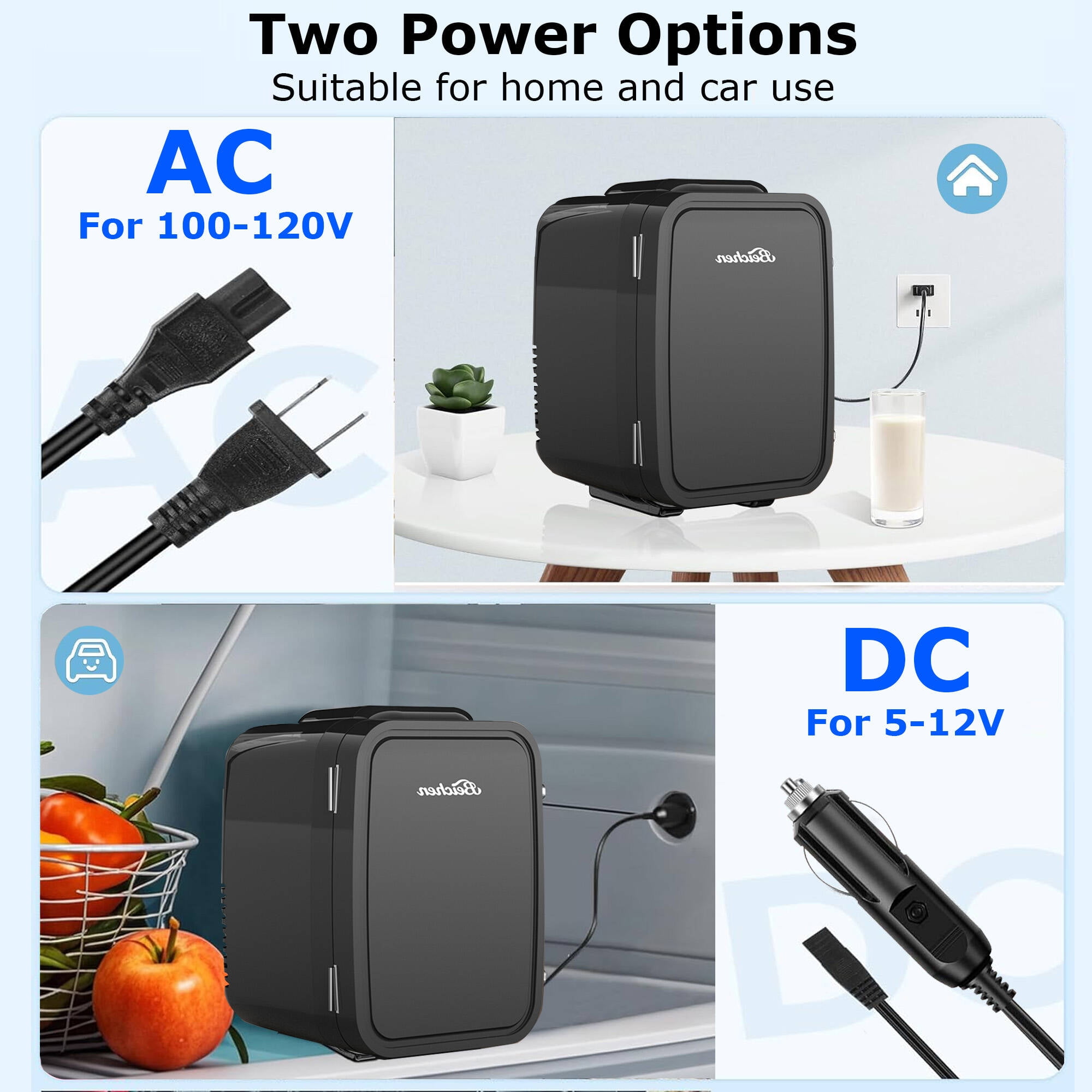 BEICHEN Mini Fridge, 4L/6 Can Small Refrigerator for Bedroom, Car, Office & Dorm,110V AC/ 12V DC Thermoelectric Cooler and Warmer for Cosmetics, Beverage and Food, Black
